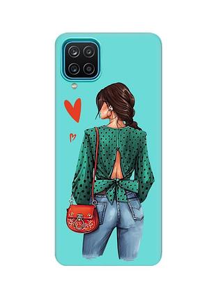 Матовий бірюзовий чохол на samsung galaxy a12 :: дівчина в зеленому (принт 224)