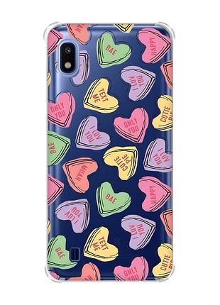 Чехол с утолщёнными углами для samsung galaxy a10 (2019)/a105 :: сердечка с текстом (принт 333)