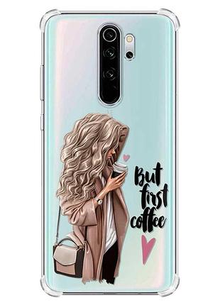 Чехол с утолщёнными углами на xiaomi redmi note 8 pro :: девушка с кофе (принт 114)