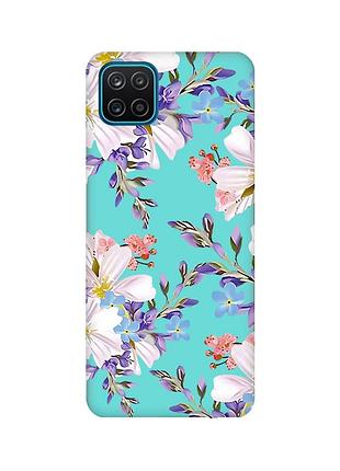Матовый бирюзовый чехол для samsung galaxy a12 :: цветочный рисунок (принт 272)