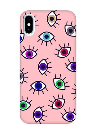 Матовый розовый чехол на iphone x/xs :: разноцветные глаза (принт 336)