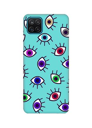 Матовий бірюзовий чохол на samsung galaxy a12 :: різнокольорові очі (принт 336)