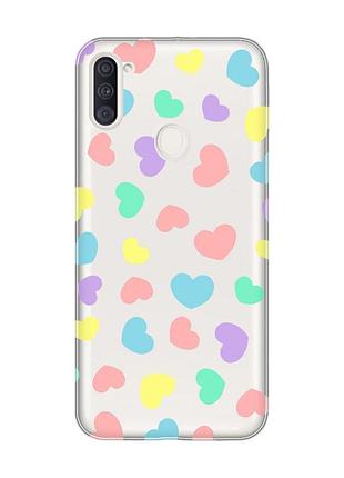 Прозорий чохол на samsung galaxy a11 :: різнокольорові сердечка (принт 335)