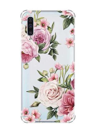 Чохол з потовщеними кутами на samsung galaxy а50 (2019) а505 :: рожеві квіти (принт 287)