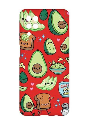 Матовый красный чехол на samsung galaxy a12 :: милашки авокадо каваи (принт 305)