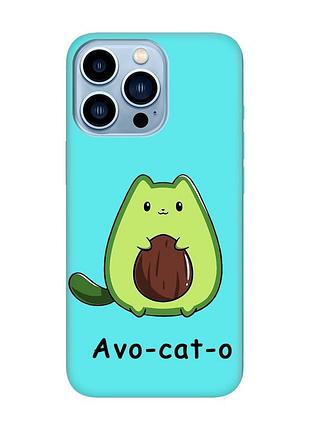 Матовый бирюзовый чехол на iphone 13 pro max :: котик авокадо (принт 306)