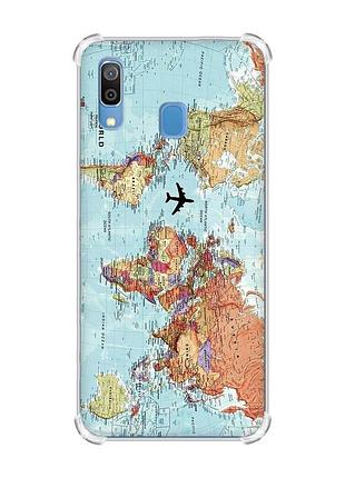 Чехол с утолщёнными углами на samsung galaxy a30 (2019)/a20 (2019) карта мира (принт 318)