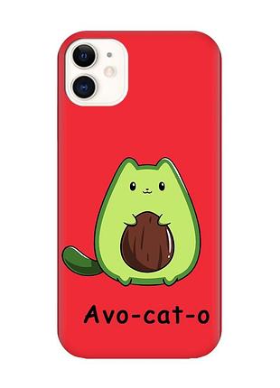 Матовый красный чехол на iphone 11 :: котик авокадо (принт 306)