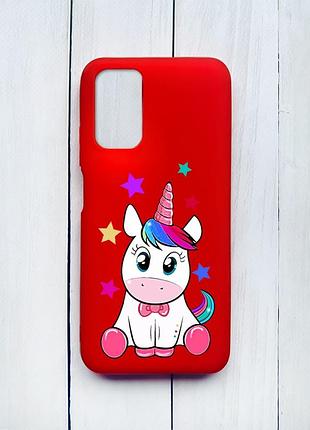 Матовый чехол на xiaomi redmi 9t красный :: единорог (принт 102)