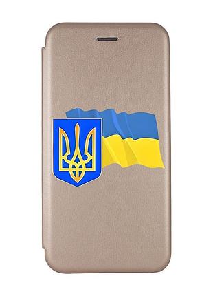 Чехол-книжка с рисунком для xiaomi redmi note 7 / 7 pro золотой :: тризуб и флаг украины (принт 384)