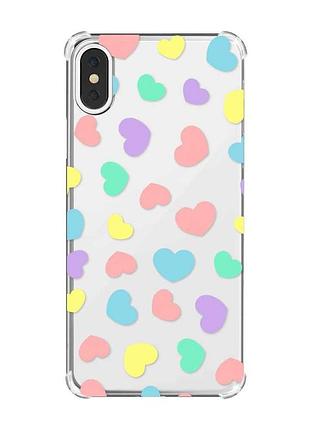Чохол з потовщеними кутами на iphone x/xs :: різнокольорові сердечка (принт 335)
