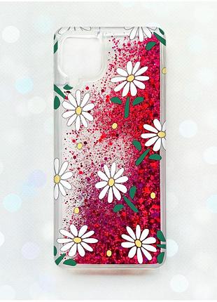 Чехол с плавающими блестками samsung galaxy a12 розовый :: ромашки (принт 368)