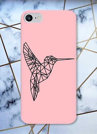 Матовий рожевий чохол на iphone 7 / 8 колібрі принт 122