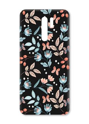 Матовый черный чехол на xiaomi redmi 9 :: цветочный фон (принт 370)
