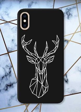 Матовий чорний чохол на iphone xs max олень (принт 129)