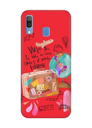 Матовый красный чехол на samsung galaxy a30 (2019) / a20 (2019) :: настроение путешествовать (принт 329)