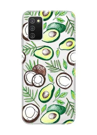 Прозрачный чехол на samsung galaxy a03s :: авокадо и кокос (принт 303)