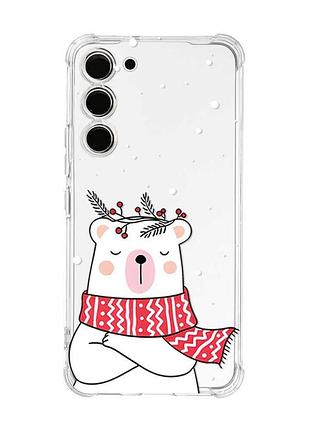 Чохол з потовщеними кутами на samsung galaxy s23 :: ведмідь у шарфі (принт 147)
