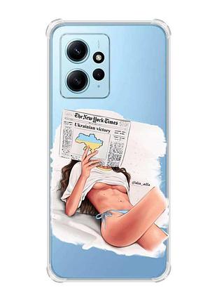 Чохол з потовщеними кутами на xiaomi redmi note 12 4g дівчина з газетою (принт 31)