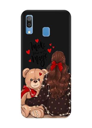 Матовий чорний чохол на samsung galaxy a30 (2019)/a20 (2019) дівчина з ведмедиком (принт 188)