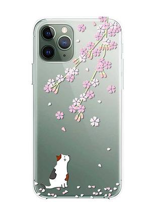 Прозорий чохол на iphone 12 / 12 pro :: котик і сакура (принт 283)
