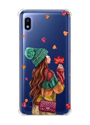 Чохол з потовщеними кутами на samsung galaxy a10 (2019)/a105 :: дівчина з листям (принт 221)