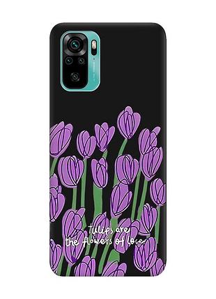 Матовый черный чехол на xiaomi redmi note 10 / note 10s тюльпаны (принт 265)