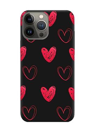 Матовий чорний чохол на apple iphone 13 pro сердечка червоні (принт 77)