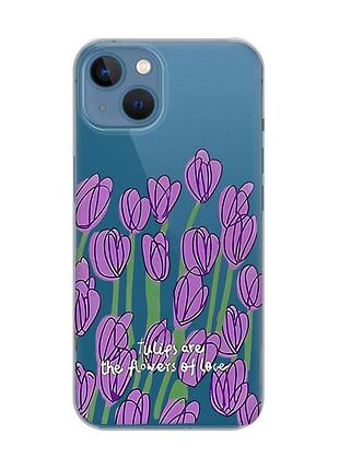 Прозрачный чехол на iphone 13 :: тюльпаны (принт 265)