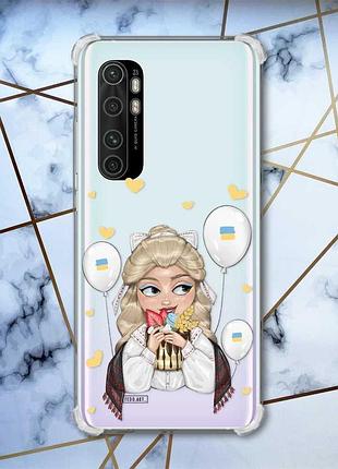 Чехол с утолщёнными углами для xiaomi mi note 10 lite украинка со сладостями (принт 175)