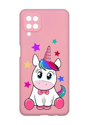 Матовый розовый чехол на samsung galaxy a12 :: единорог (принт 102)