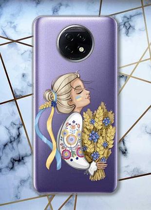 Прозорий чохол на xiaomi redmi note 9t/redmi note 9 5g українка з колосками (принт: 173)