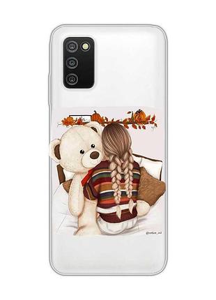 Прозрачный чехол на samsung galaxy a03s :: девочка с мишкой (принт 117)