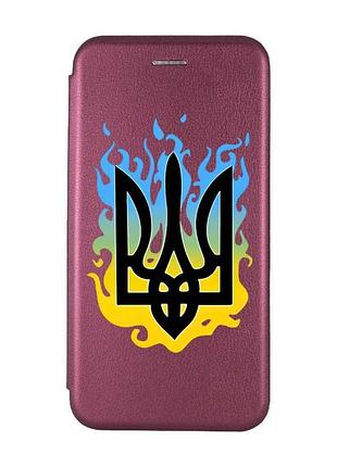 Чохол-книжка з малюнком для xiaomi redmi note 8 pro бордовий :: тризуб полум'я (принт 257)