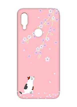 Матовый чехол с розовыми боками на xiaomi redmi note 7/7 pro :: котик и сакура /принт 283/