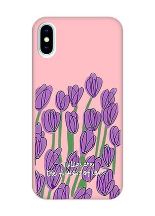 Матовый розовый чехол на iphone x/xs :: тюльпаны (принт 265)