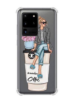 Чехол с утолщёнными углами для samsung galaxy s20 ultra :: девушка на кофе (принт 228)