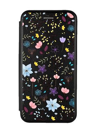 Чехол-книжка с рисунком для xiaomi redmi note 9 pro/9s/9 pro max чёрный :: цветочный фон (принт 267)