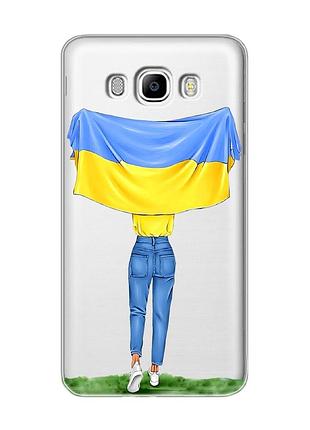 Прозорий чохол на samsung galaxy j7(2016) j710 :: дівчина з прапором (принт 263)