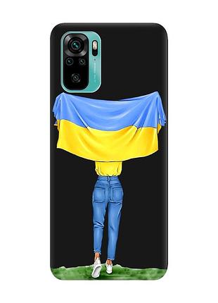 Матовий чорний чохол на xiaomi redmi note 10 / note 10s :: дівчина з прапором (принт 263)