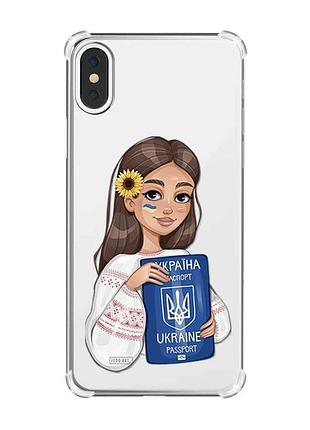 Чехол с утолщёнными углами на iphone x/xs :: девушка с паспортом (принт 12)