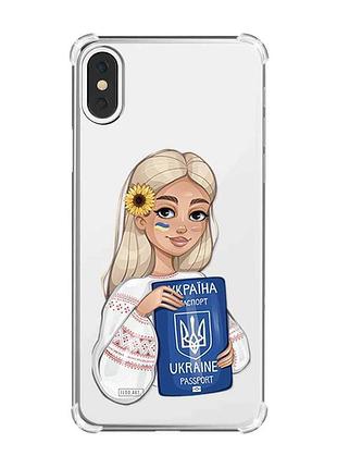 Чехол с утолщёнными углами на iphone x/xs :: девушка с паспортом (принт 13)