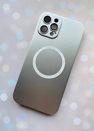 Ультратонкий чехол magsafe на iphone 12 pro max с дополнительной защитой камер серебряный