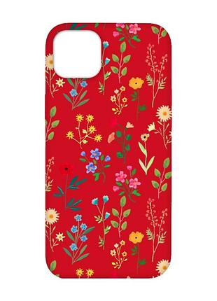 Матовий червоний чохол на iphone 14 plus :: квітковий фон (принт 269)