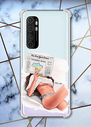 Чехол с утолщёнными углами для xiaomi mi note 10 lite девушка с газетой (принт 31)