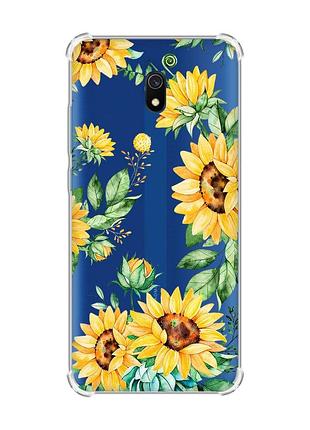 Чехол с утолщенными углами на xiaomi redmi 8a :: подсолнухи (принт 288)