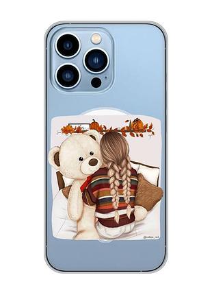 Магнітний чохол на iphone 13 pro max із підтримкою magsafe :: дівчинка з ведмедиком (принт 117)