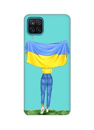 Матовый бирюзовый чехол для samsung galaxy a12 :: девушка с флагом (принт 263)