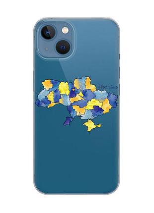 Прозрачный чехол на iphone 13 :: карта украины (принт 261)