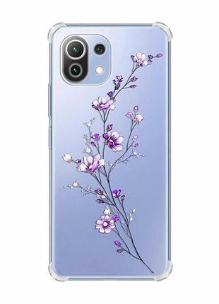 Чохол з потовщеними кутами на xiaomi mi 11 lite :: гілочка квітів (принт 278)